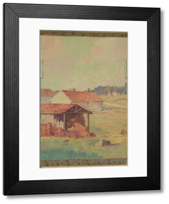 Framed Print : Esquisse pour la mairie de Fresnes : paysage rural en lisière de forêt, 1905. Creator: Jean Constant Pape Framed Print : Esquisse pour la mairie de Fresnes : paysage rural en lisière de forêt, 1905. Creator: Jean Constant Pape