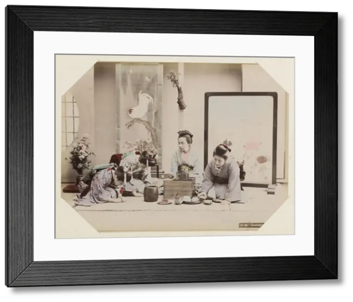 Framed Print : Japanese women during tea ceremony, Between 1870 and 1890. Creator: Anonymous Framed Print : Japanese women during tea ceremony, Between 1870 and 1890. Creator: Anonymous
