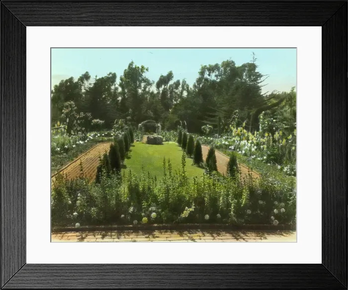 Framed Print : Unidentified house and garden, possibly Maine or Massachusetts, between 1910 and 1935. Creator: Frances Benjamin Johnston Framed Print : Unidentified house and garden, possibly Maine or Massachusetts, between 1910 and 1935. Creator: Frances Benjamin Johnston