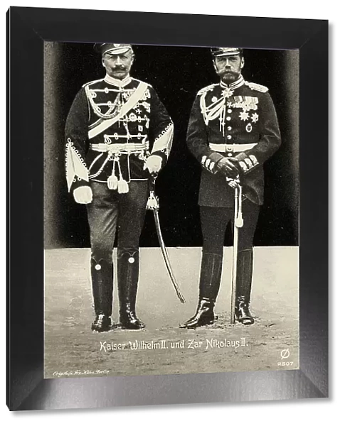 Emperor Wilhelm II of Germany (left) in Russian uniform, and Tsar Nicholas II of Russia... 1905. Creator: Photo studio Franz Kühn, Berlin
