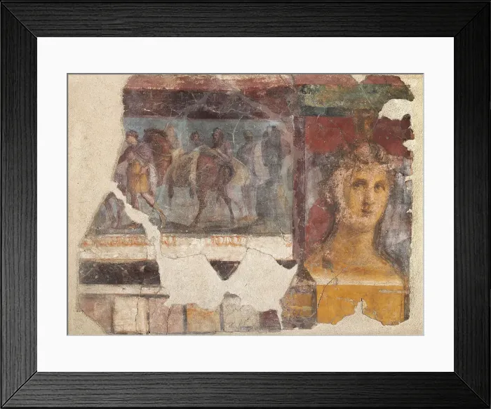 Framed Print : Female herm and fragment with Iliad scene, 1st century. Creator: Roman-Pompeian wall painting Framed Print : Female herm and fragment with Iliad scene, 1st century. Creator: Roman-Pompeian wall painting