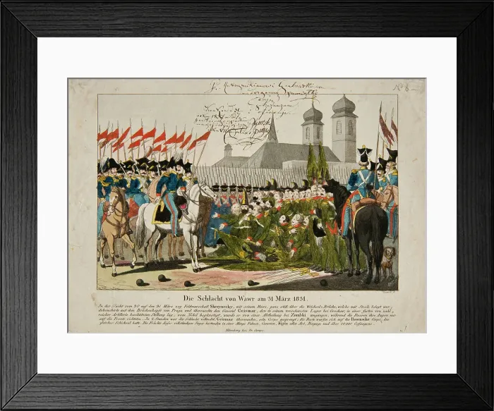 Framed Print : The Second battle of Wawer on 31 March 1831, 1831. Creator: Wunder, Georg Benedikt (1786-1858)
