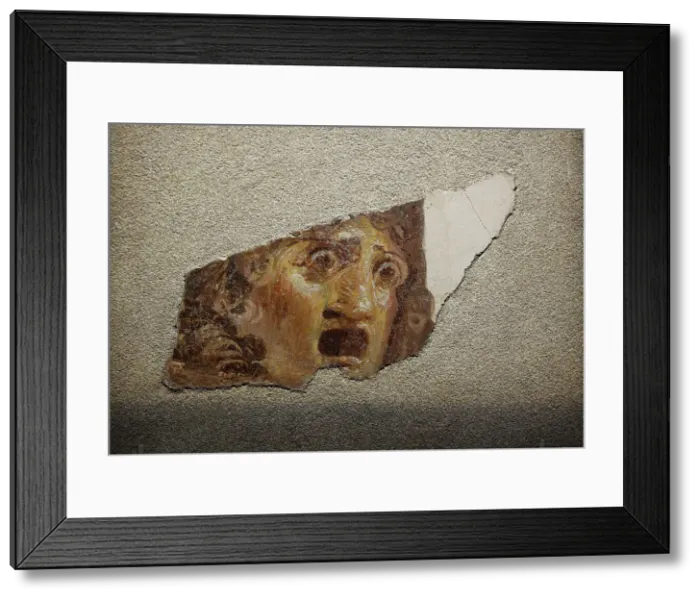 Framed Print : Fragment with tragic theatrical mask, 1st century. Creator: Roman-Pompeian wall painting Framed Print : Fragment with tragic theatrical mask, 1st century. Creator: Roman-Pompeian wall painting