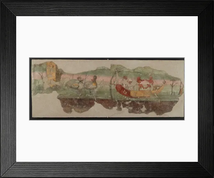 Framed Print : Nilotic landscape scene with pygmies and phallic boat, 1st century. Creator: Roman-Pompeian wall painting Framed Print : Nilotic landscape scene with pygmies and phallic boat, 1st century. Creator: Roman-Pompeian wall painting