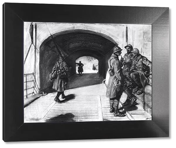 A l'entrée du fort Saint-Michel, au Nord de Verdun; entre deux bombardements, 1916. Creator: Lucien Jonas
