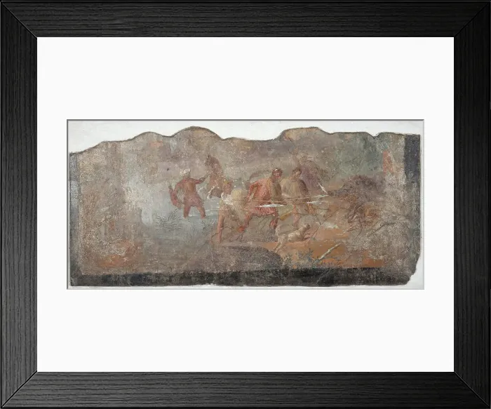 Framed Print : The Wild Boar Hunting, 1st century. Creator: Roman-Pompeian wall painting Framed Print : The Wild Boar Hunting, 1st century. Creator: Roman-Pompeian wall painting