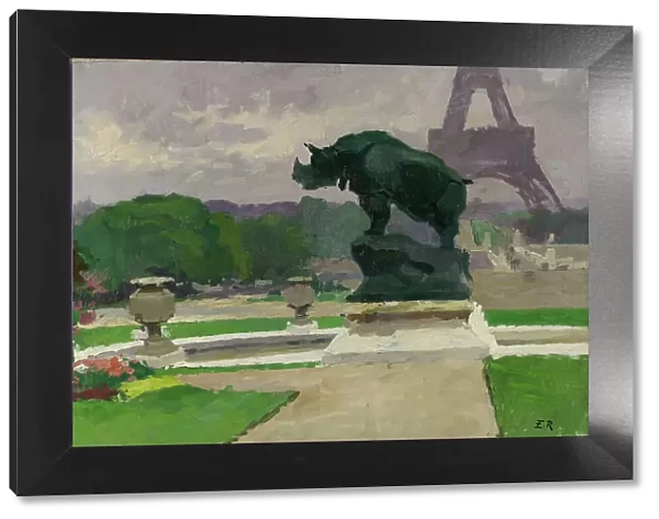 Jardin du Trocadéro avec le Rhinocéros de Jacquemart, 1922. Creator: Jules Ernest Renoux