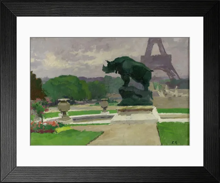 Framed Print : Jardin du Trocadéro avec le Rhinocéros de Jacquemart, 1922. Creator: Jules Ernest Renoux Framed Print : Jardin du Trocadéro avec le Rhinocéros de Jacquemart, 1922. Creator: Jules Ernest Renoux