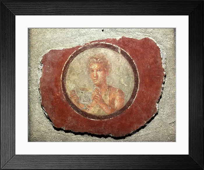Framed Print : Medallion with a male figure holding a kantharos, 1st century. Creator: Roman-Pompeian wall painting Framed Print : Medallion with a male figure holding a kantharos, 1st century. Creator: Roman-Pompeian wall painting