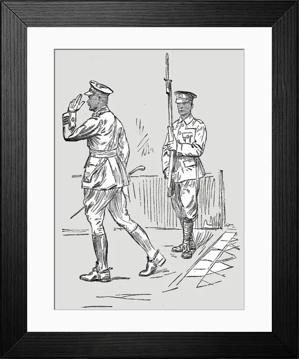 Framed Print : L'Armee Britannique dans le Nord de la France; Sentinelle saluant un major, 1916. Creator: Unknown Framed Print : L'Armee Britannique dans le Nord de la France; Sentinelle saluant un major, 1916. Creator: Unknown