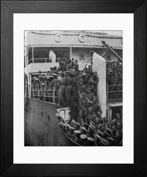 Framed Print : L'arrivee a Marseille des premiers contingents Russes; les soldats masses sur le... 1916. Creator: Jean Clair-Guyot Framed Print : L'arrivee a Marseille des premiers contingents Russes; les soldats masses sur le... 1916. Creator: Jean Clair-Guyot