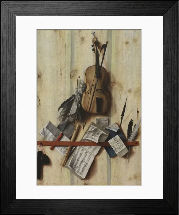 Framed Print : Trompe l'oeil with Violin, Music Book and Recorder, 1672. Creator: Gijsbrechts, Cornelis Norbertus (before 1657-after 1675) Framed Print : Trompe l'oeil with Violin, Music Book and Recorder, 1672. Creator: Gijsbrechts, Cornelis Norbertus (before 1657-after 1675)