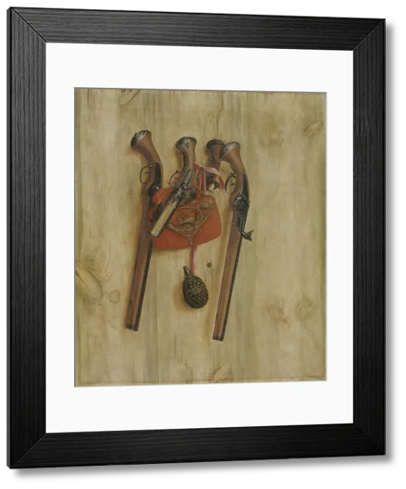 Framed Print : Trompe l'Oeil with Pistols, 1672. Creator: Gijsbrechts, Cornelis Norbertus (before 1657-after 1675) Framed Print : Trompe l'Oeil with Pistols, 1672. Creator: Gijsbrechts, Cornelis Norbertus (before 1657-after 1675)