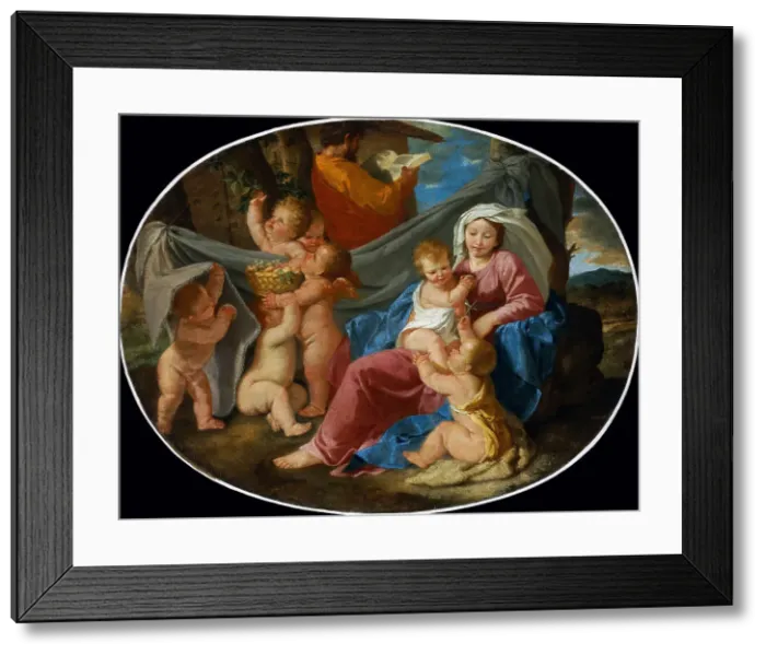 Framed Print : Rest on the Flight into Egypt with the Infant Saint John the Baptist and Angels, ca 1627. Creator: Poussin, Nicolas (1594-1665) Framed Print : Rest on the Flight into Egypt with the Infant Saint John the Baptist and Angels, ca 1627. Creator: Poussin, Nicolas (1594-1665)
