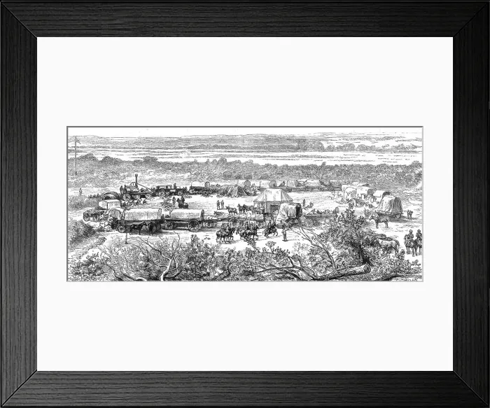 Framed Print : The Pioneer Corps of the British South African Company on the way to Mashonaland; A Laager of the Creator: Unknown Framed Print : The Pioneer Corps of the British South African Company on the way to Mashonaland; A Laager of the Creator: Unknown