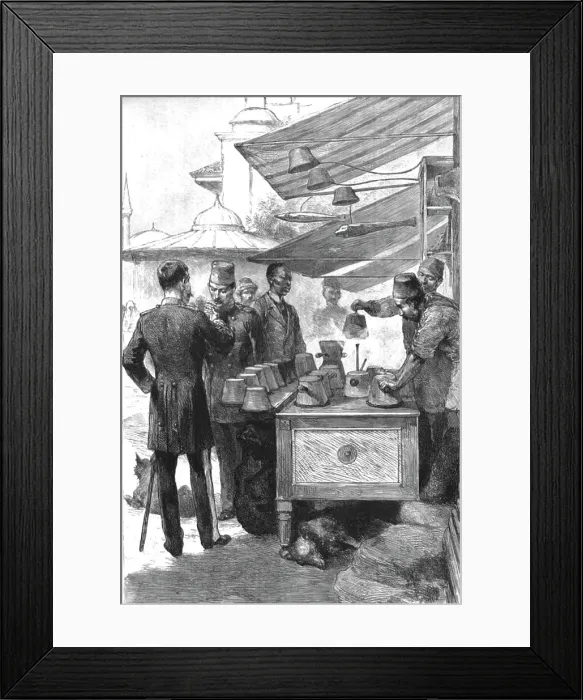 Framed Print : Life in the East -- Fez blockers in the Bazaar at Stamboul, 1890. Creator: Unknown Framed Print : Life in the East -- Fez blockers in the Bazaar at Stamboul, 1890. Creator: Unknown
