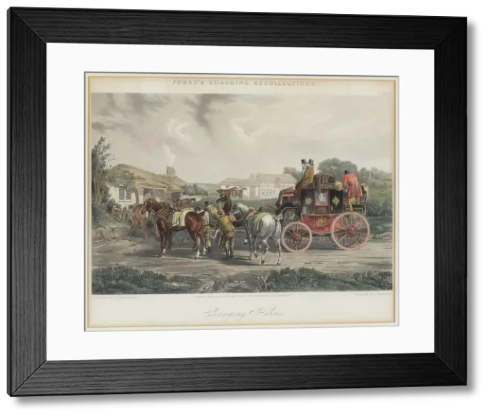 Framed Print : Changing Horses. Creator: Papprill, Henry A. (1816-1903) Framed Print : Changing Horses. Creator: Papprill, Henry A. (1816-1903)