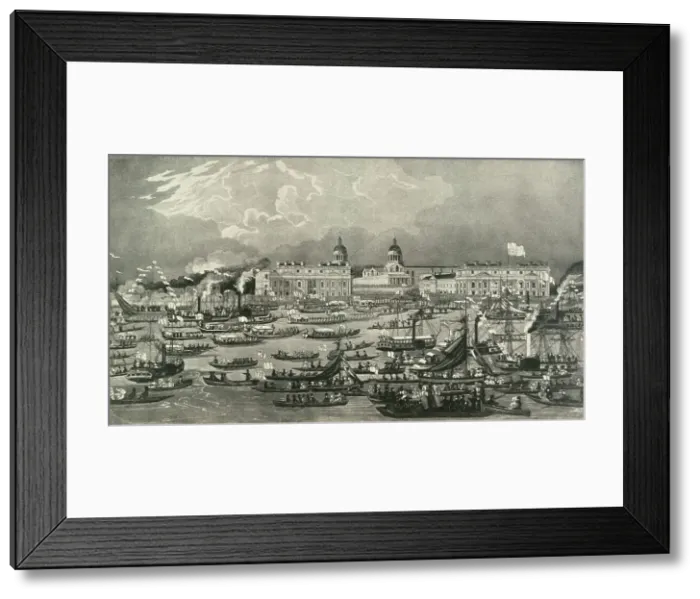 Framed Print : By Water from Greenwich to the Tower Royal Aquatic Excursion to Greenwich Hospital, 1838, 1937. Creator: Unknown. By Water from Greenwich to the Tower Royal Aquatic Excursion to Greenwich Hospital, 1838, 1937. Creator: Unknown Framed Print : By Water from Greenwich to the Tower Royal Aquatic Excursion to Greenwich Hospital, 1838, 1937. Creator: Unknown. By Water from Greenwich to the Tower Royal Aquatic Excursion to Greenwich Hospital, 1838, 1937. Creator: Unknown