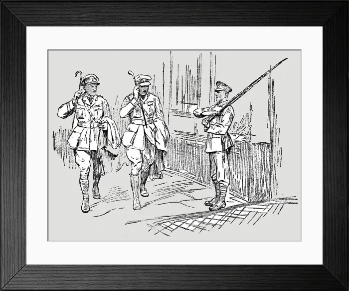 Framed Print : L'Armee Britannique dans le Nord de la France; Sentinelle saluant un capitaine et un...1916. Creator: Unknown Framed Print : L'Armee Britannique dans le Nord de la France; Sentinelle saluant un capitaine et un...1916. Creator: Unknown