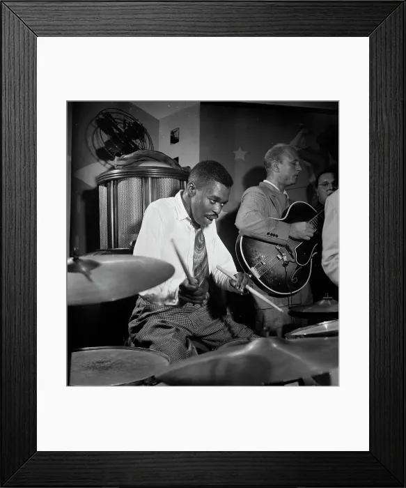 Framed Print : Portrait of Denzil Best, Billy Bauer, and Chubby Jackson, Pied Piper, New York, N.Y. ca. Sept. 1947 Creator: William Paul Gottlieb Framed Print : Portrait of Denzil Best, Billy Bauer, and Chubby Jackson, Pied Piper, New York, N.Y. ca. Sept. 1947 Creator: William Paul Gottlieb