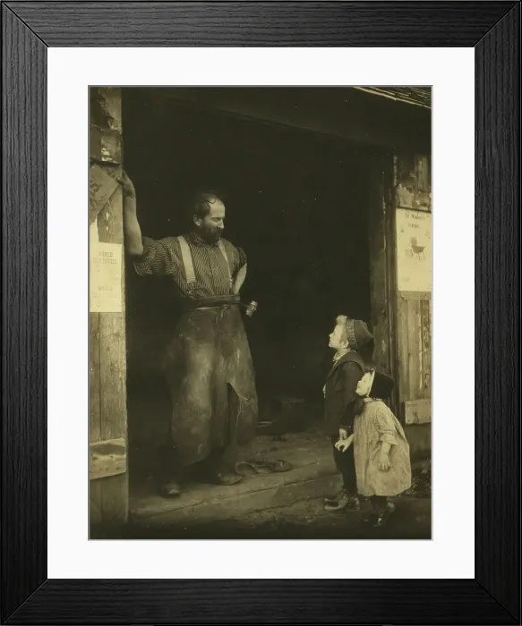 Framed Print : A crack with the blacksmith, c1900. Creator: Frances S. Allen. A crack with the blacksmith, c1900. Creator: Frances S. Allen