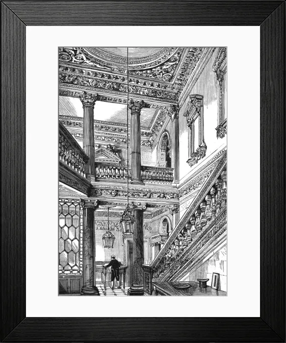 Framed Print : An old London Mansion - Cowfields, 30 Old Burlington Street, Entrance Hall and Staircase, 1886. Creator: Unknown Framed Print : An old London Mansion - Cowfields, 30 Old Burlington Street, Entrance Hall and Staircase, 1886. Creator: Unknown