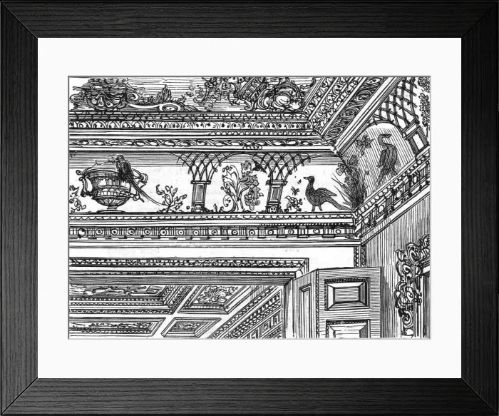 Framed Print : An old London Mansion - Cowfields, 30 Old Burlington Street, ceilings to Drawing Room, 1886. Creator: Unknown Framed Print : An old London Mansion - Cowfields, 30 Old Burlington Street, ceilings to Drawing Room, 1886. Creator: Unknown