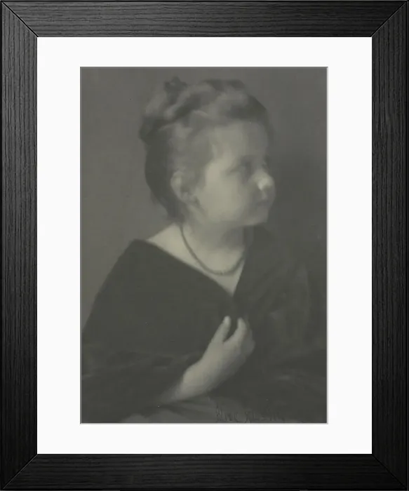 Framed Print : Portrait of a girl with a necklace clasping a shawl, c1900. Creator: Alice Austin Framed Print : Portrait of a girl with a necklace clasping a shawl, c1900. Creator: Alice Austin
