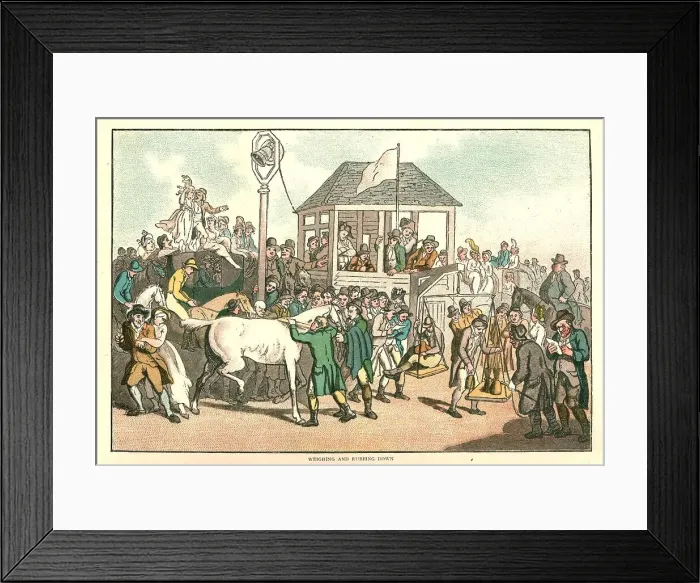 Framed Print : The Humours of Horse Racing, Weighing and Rubbing Down, c1816 (1886). Creator: Unknown Framed Print : The Humours of Horse Racing, Weighing and Rubbing Down, c1816 (1886). Creator: Unknown