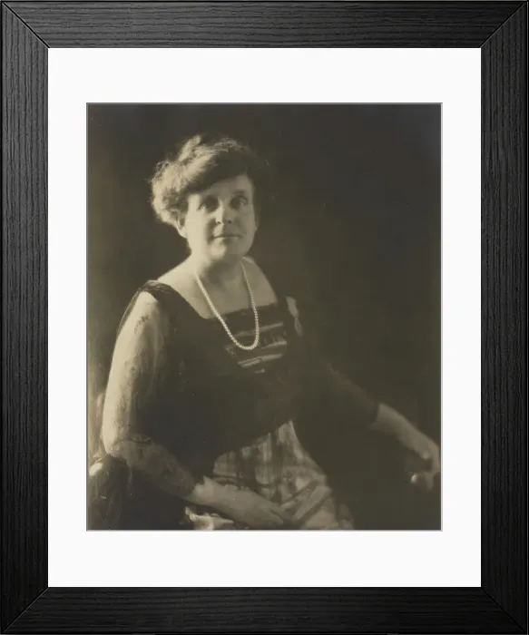 Framed Print : Frances Benjamin Johnston, photographer, posed wearing a pearl necklace... Palme acade´mique, c1930 Creator: Anthony Bacon Framed Print : Frances Benjamin Johnston, photographer, posed wearing a pearl necklace... Palme acade´mique, c1930 Creator: Anthony Bacon