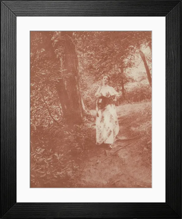 Framed Print : Woman on path in the woods, c1900. Creator: Mary A. Bartlett Framed Print : Woman on path in the woods, c1900. Creator: Mary A. Bartlett