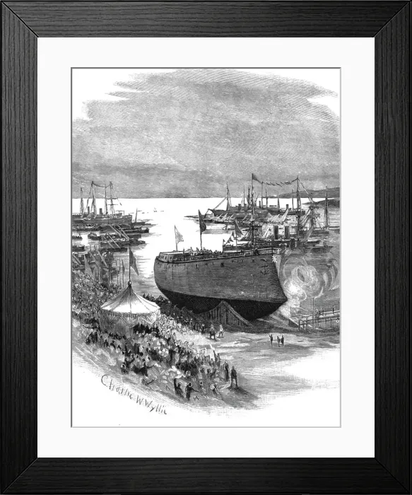Framed Print : Launching the new Italian Ironclad La Sardegna at Spezia, 1890. Creator: Charles William Wyllie. Launching the new Italian Ironclad La Sardegna at Spezia, 1890. Creator: Charles William Wyllie Framed Print : Launching the new Italian Ironclad La Sardegna at Spezia, 1890. Creator: Charles William Wyllie. Launching the new Italian Ironclad La Sardegna at Spezia, 1890. Creator: Charles William Wyllie