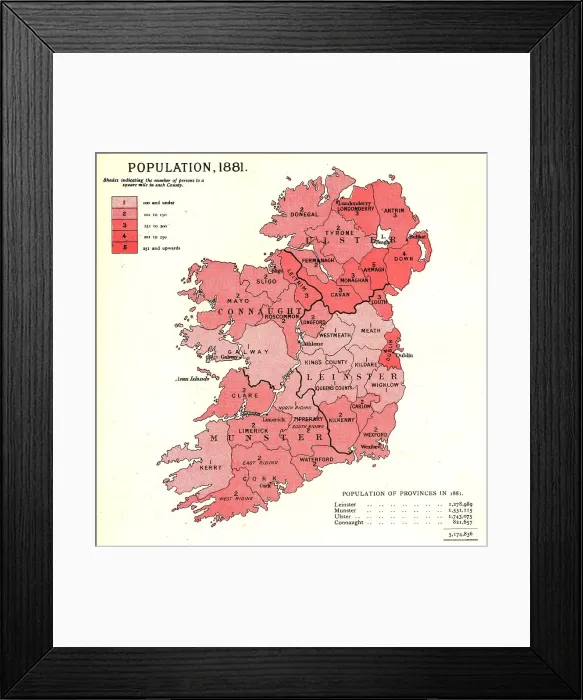 Framed Print : The Graphic Statistical Maps of Ireland; Population 1881, 1886. Creator: Unknown Framed Print : The Graphic Statistical Maps of Ireland; Population 1881, 1886. Creator: Unknown