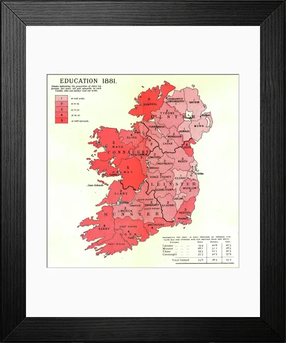 Framed Print : The Graphic Statistical Maps of Ireland; Education 1881, 1886. Creator: Unknown Framed Print : The Graphic Statistical Maps of Ireland; Education 1881, 1886. Creator: Unknown