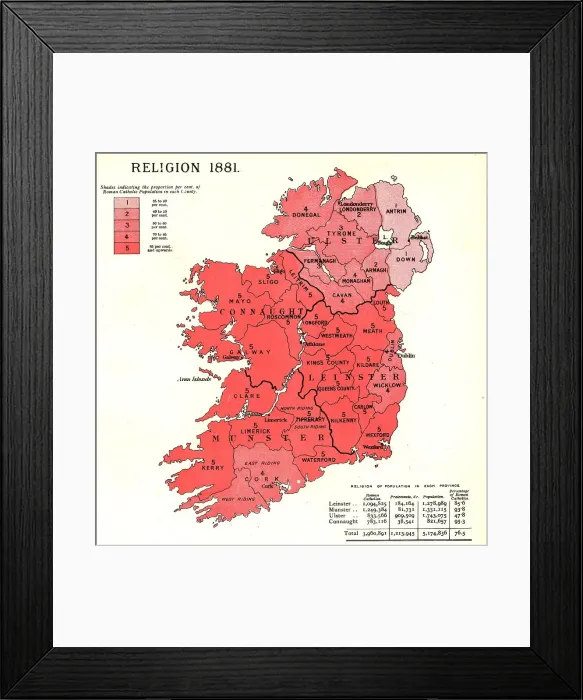 Framed Print : The Graphic Statistical Maps of Ireland; Religion 1881, 1886. Creator: Unknown Framed Print : The Graphic Statistical Maps of Ireland; Religion 1881, 1886. Creator: Unknown