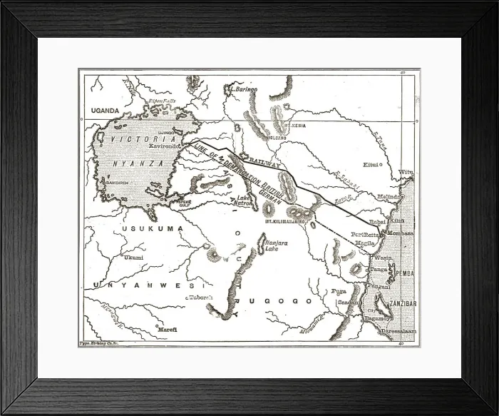Framed Print : Map showing the Proposed Route of the British East African Company's Railway, 1890. Creator: Unknown Framed Print : Map showing the Proposed Route of the British East African Company's Railway, 1890. Creator: Unknown