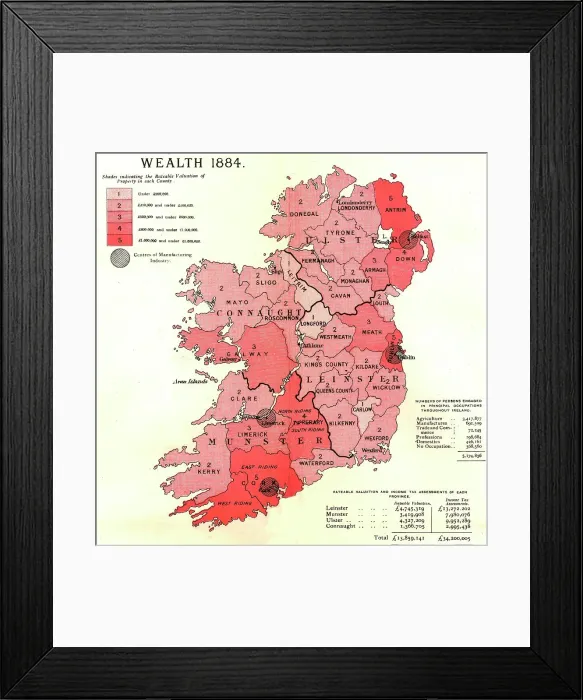 Framed Print : The Graphic Statistical Maps of Ireland; Wealth 1884, 1886. Creator: Unknown Framed Print : The Graphic Statistical Maps of Ireland; Wealth 1884, 1886. Creator: Unknown