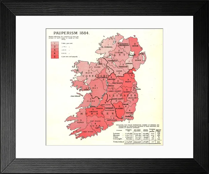 Framed Print : The Graphic Statistical Maps of Ireland; Pauperism 1884, 1886. Creator: Unknown Framed Print : The Graphic Statistical Maps of Ireland; Pauperism 1884, 1886. Creator: Unknown