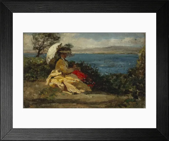 Framed Print : Femme à l'ombrelle, baie de Douarnenez, between 1870 and 1875. Creator: Jules Breton Framed Print : Femme à l'ombrelle, baie de Douarnenez, between 1870 and 1875. Creator: Jules Breton