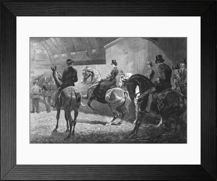 Framed Print : At the Horse-Show - Waiting their turn to enter the ring, 1886. Creator: Unknown Framed Print : At the Horse-Show - Waiting their turn to enter the ring, 1886. Creator: Unknown