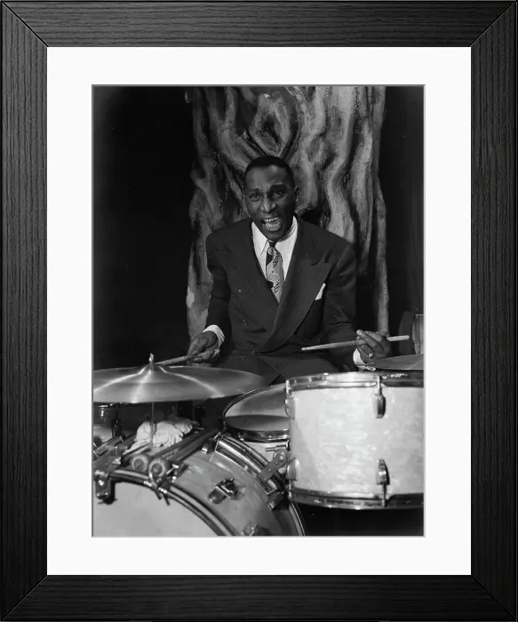 Framed Print : Portrait of Cozy Cole, Ole South, Washington, D.C. 1938. Creator: William Paul Gottlieb