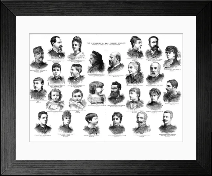 Framed Print : The Expulsion of the French Princes; Portraits of the members of the Orleans family, 1886. Creator: Unknown Framed Print : The Expulsion of the French Princes; Portraits of the members of the Orleans family, 1886. Creator: Unknown