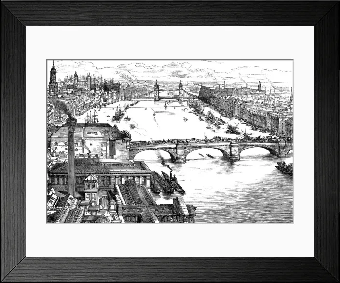 Framed Print : The New Tower Bridge, birds eye view, 1886. Creator: Unknown Framed Print : The New Tower Bridge, birds eye view, 1886. Creator: Unknown