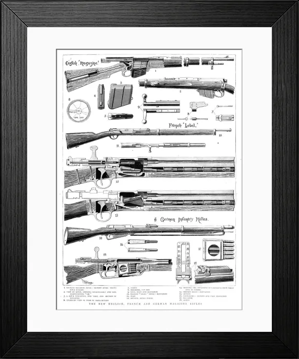 Framed Print : The New English, French and German Magazine Rifles, 1890. Creator: Unknown Framed Print : The New English, French and German Magazine Rifles, 1890. Creator: Unknown