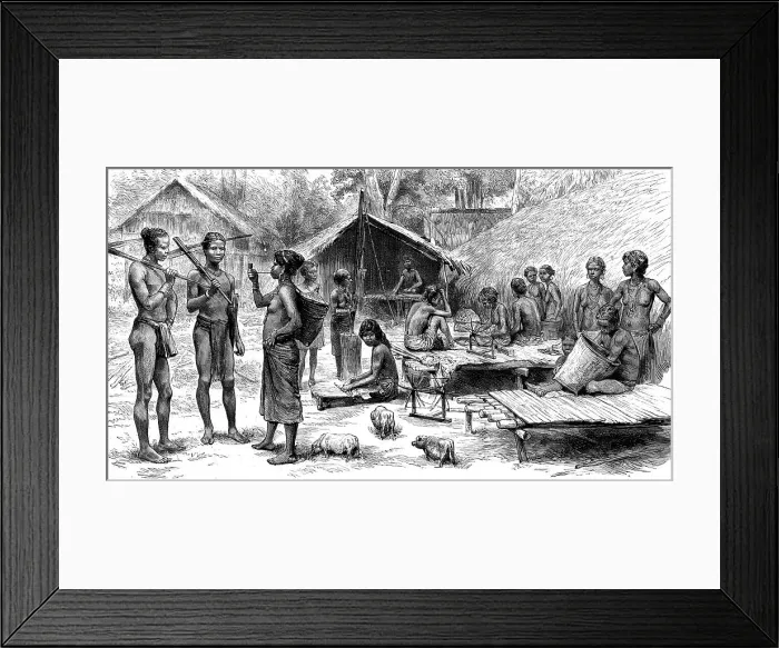 Framed Print : An Exploring Expedition in Unknown Tonquin; A Native Village Scene, 1890. Creator: Unknown Framed Print : An Exploring Expedition in Unknown Tonquin; A Native Village Scene, 1890. Creator: Unknown