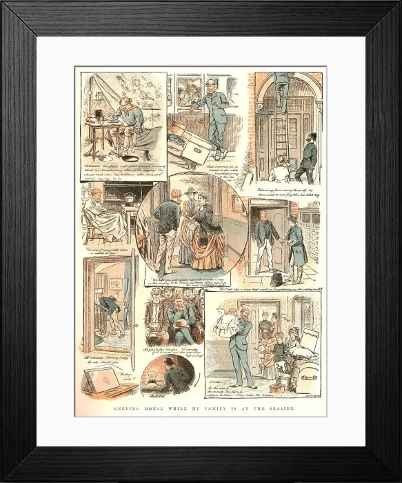 Framed Print : Keeping House while my family is at the Seaside, 1886. Creator: Unknown Framed Print : Keeping House while my family is at the Seaside, 1886. Creator: Unknown