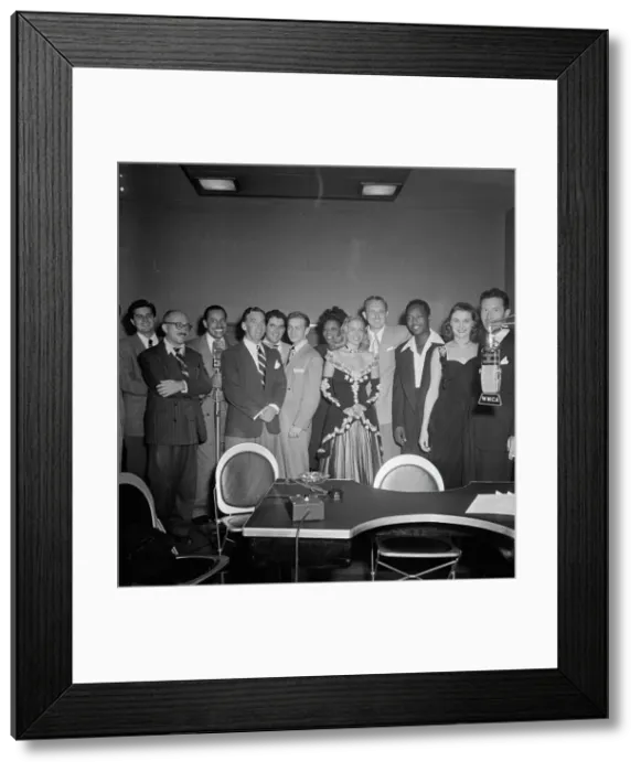 Framed Print : Portrait of Johnny Desmond, Martin Block, Cab Calloway, Georgie Auld... WMCA, New York, N.Y. 1947. Creator: William Paul Gottlieb Framed Print : Portrait of Johnny Desmond, Martin Block, Cab Calloway, Georgie Auld... WMCA, New York, N.Y. 1947. Creator: William Paul Gottlieb