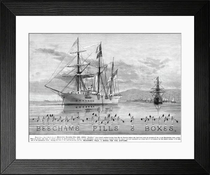 Framed Print : BEECHAMS PILLS 3 BOXES for the Captain H.M.S.Swallow at Montevideo December 17th 1889, 1890. Creator: Unknown Framed Print : BEECHAMS PILLS 3 BOXES for the Captain H.M.S.Swallow at Montevideo December 17th 1889, 1890. Creator: Unknown