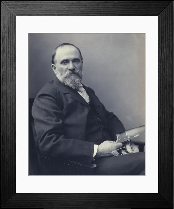 Framed Print : Thomas Hovenden, artist, seated, holding a photograph(?), facing front, half-length portrait, c1895. Creator: Clayton Stone Harris Framed Print : Thomas Hovenden, artist, seated, holding a photograph(?), facing front, half-length portrait, c1895. Creator: Clayton Stone Harris