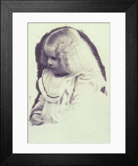 Framed Print : Young fair haired girl seated with hands in her lap, c1900. Creator: Estelle Huntington Huggins Framed Print : Young fair haired girl seated with hands in her lap, c1900. Creator: Estelle Huntington Huggins